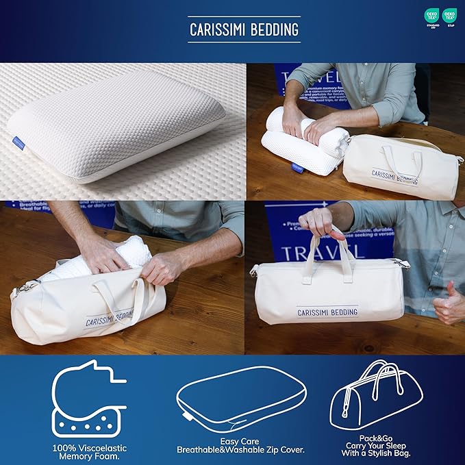 Classic Memory Foam Pillow with Bag – Ergonomic Cervical Neck Pillow for All Sleep Positions – Cervical Alignment Support and Daily Sleeping Comfort