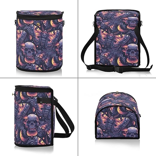 MNSRUU Car Trash Can with Lid, Gothic Skull Butterfly Car Trash Bag Hanging Organizers and Storage for Front Back Seat, Leak-Proof Trash Bin