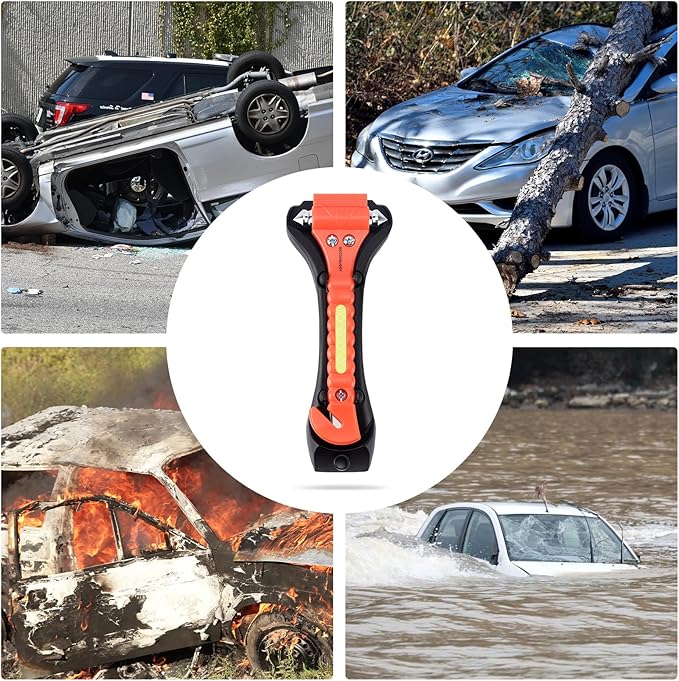 4-Pack Emergency Escape Hammer Seat Belt Cutter,Auto Car Safety Hammer with Window Glass Breaker，Escape Tool for Car Accidents