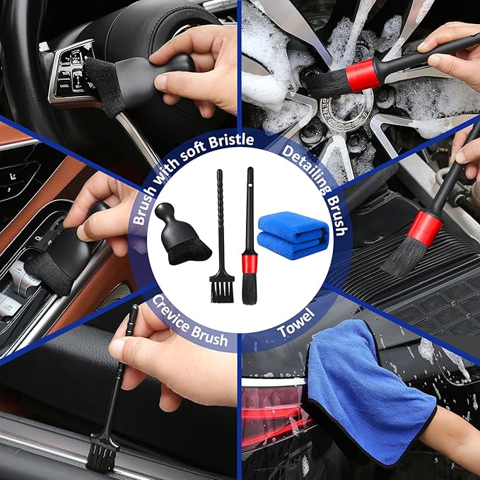 10pcs Windshield Cleaning Tool Inside Car Window Cleaner Wash Kit with 4 Reusable Microfiber Pads 1 Spray Bottle and Extendable Handle Interior Auto Glass Wiper Kit, Blue