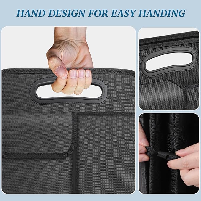 Trunk Organizer, Collapsible Waterproof Multi-Compartment Trunk Organizer for SUVs & Sedans, Car Storage with Reinforced Handles, Car Accessories for Women and Men, 52L