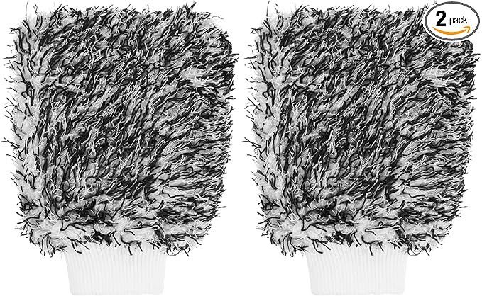 HARFINGTON 2pcs Chenille Microfiber Car Wash Mitts 9.1" x 6.7" Scratch Free Wash Gloves Absorbent Double Sided Plush Cleaning Drying Mitts for Car Washing Home, Gray