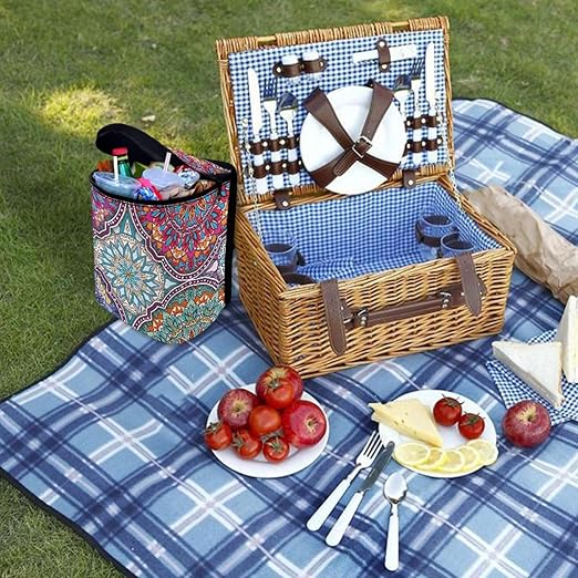 Boho Mandala Car Trash Can Leak-Proof Auto Trash Bin Portable Auto Garbage Bag Large Capacity Trashcan Storage Bag Multipurpose Car Organizer Hanging