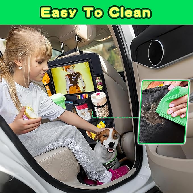 Car Organizer Kick Mats Back Seat Protector, Car Back Seat Organizer with Tablet Holder Pocket for Kids, Travel Accessories with 10 Storage Pockets, 2 Pack