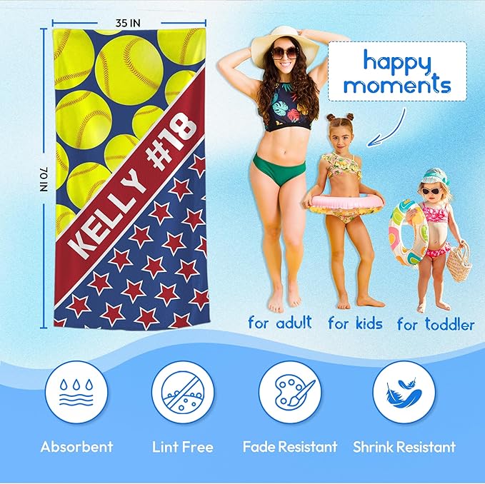 Personalized Beach Towel With Name, Custom Beach Towel with Text, Customized Microfiber Pool Towel, Quick Dry & Absorbent Swim Towel for Adult,Anniversary, Birthday, Summer Holiday,Vacation,Tennis