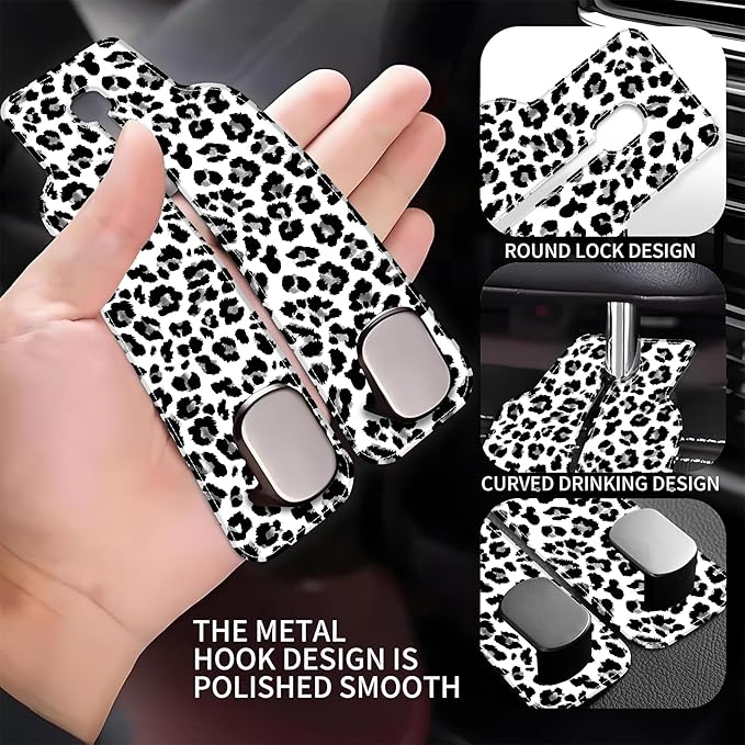 1 Pack Car Seat Headrest Hooks for Purses Abstract Black and Grey Leopard Bag Purse Holder for Car with Double Metal Hooks Car Purse Hanger Hanging Accessories