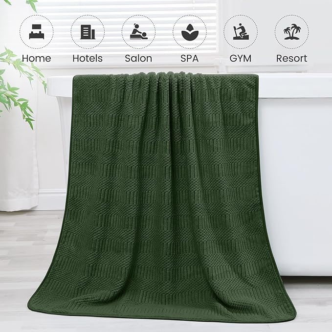 JML Microfiber Bath Towels, Large Bathroom Towel for Adult, Pack of 2, 30" x 60", Soft, Super Absorbent and Fast Drying, Use for Hair Wrap, Sport, Fitness, Yoga, Diamond Cross Grid Olive-Green