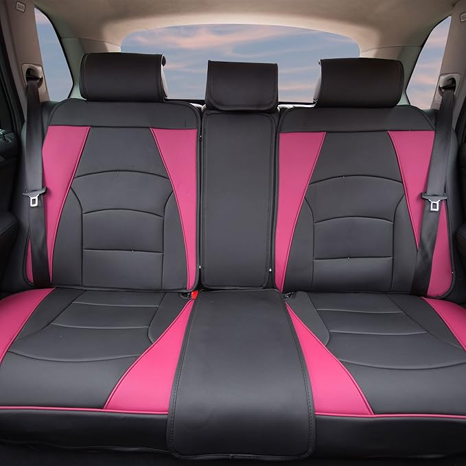FH Group Car Seat Cover for Back Seat Pink Black Faux Leather - Universal Fit, Rear Seat Covers for Cars with Rear Split Bench, Car Seat Cushions, Car Interior Accessories for SUV, Sedan, Van