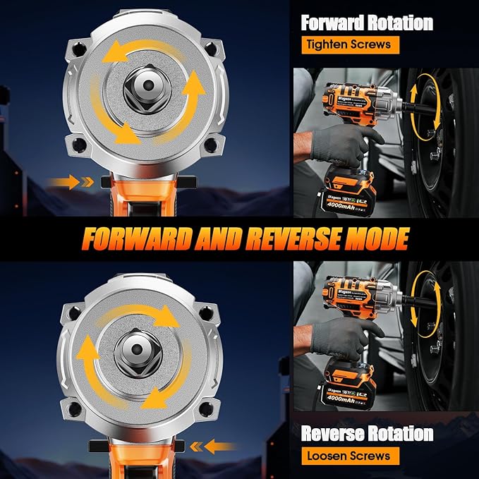 1/2 inch Cordless Impact Wrench, 900Ft-lbs (1200N.m) High Torque Brushless Impact Gun,3800RPM,2x4000mAh Battery, 5 Sockets,LED Light,Electric Impact Motor Variable Speeds for Car/Mower/Pickup