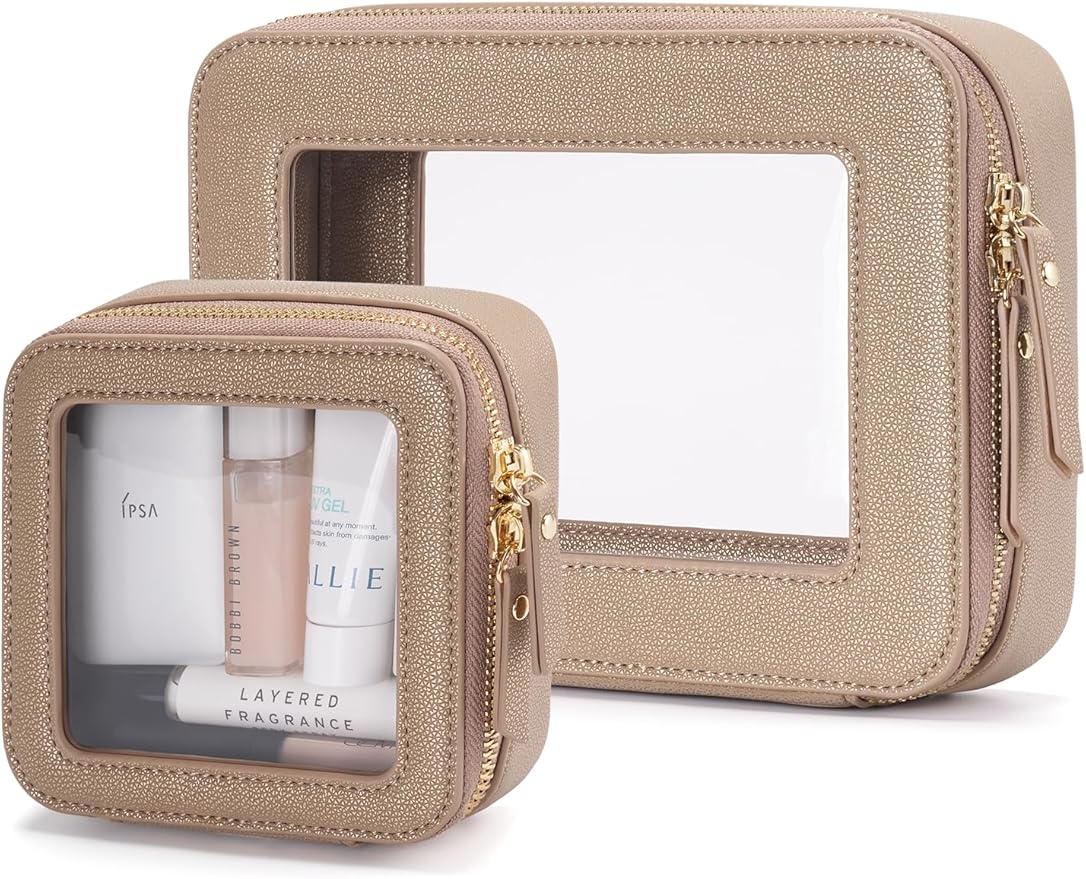 Popvibe Clear Makeup Bag Travel Cosmetic Case Transparent Toiletry Bag with Zipper, Portable Make Up Organizer Traveling Compact Car Bag for Essentials