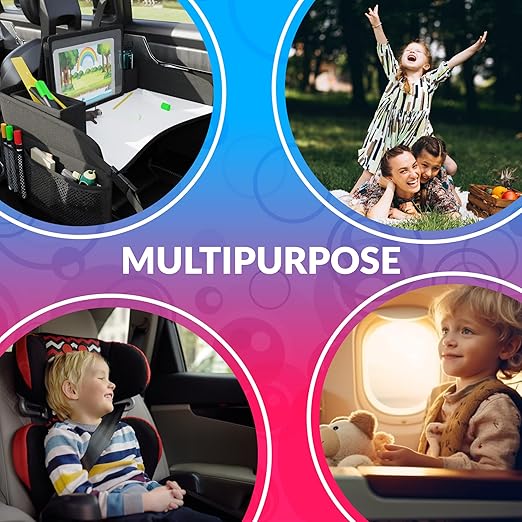 Kids Travel Tray for Kids Car Seat. Toddler Car Seat Tray Table with 6 Compartments and Tablet Stand. Foldable Toddler Table for Travel. Folding Portable Desk. Compact Road Trip Essentials