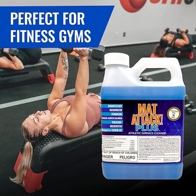 Dollamur Mat Attack! PLUS® Gym & Yoga Mat Cleaner, Hygienic Cleaner for Rubber Flooring, Wrestling Mats, and Fitness Floors-Quart