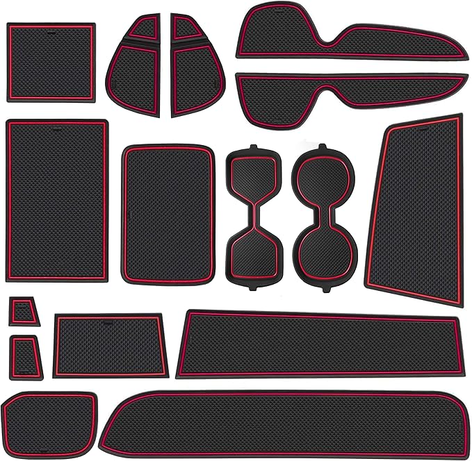 SENSHINE 3D Cup Holder Insert for Toyota Rav4 Accessories 2019-2023 2024 2025 Center Console Liner Door Pocket Mats Non-Slip Anti Dust Pad Premium Interior 16 Pcs (Red Trim)