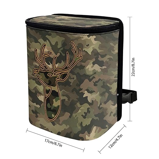 Camo Deer Car Trash Can with Lid and Zipper Green Foldable Trash Bin for Car Interior Accessories Multipurpose Garbage Can Bags Storage Organizer