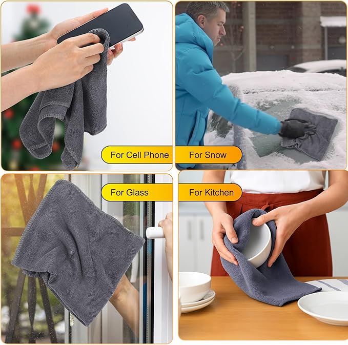 Nuenen Microfiber Cleaning Cloths for Cars 16 x 16 Inch Ultra Absorbent Car Towels Drying Reusable Cleaning Supplies House Kitchen Window Microfiber Towel (Gray,60 Pcs)