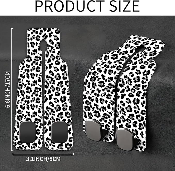 1 Pack Car Seat Headrest Hooks for Purses Abstract Black and Grey Leopard Bag Purse Holder for Car with Double Metal Hooks Car Purse Hanger Hanging Accessories