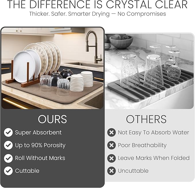 Bellemain XXL Dish Mat 24" x 17" ( LARGEST MAT ) Microfiber Dish Drying Mat , Super absorbent ( Mocha )