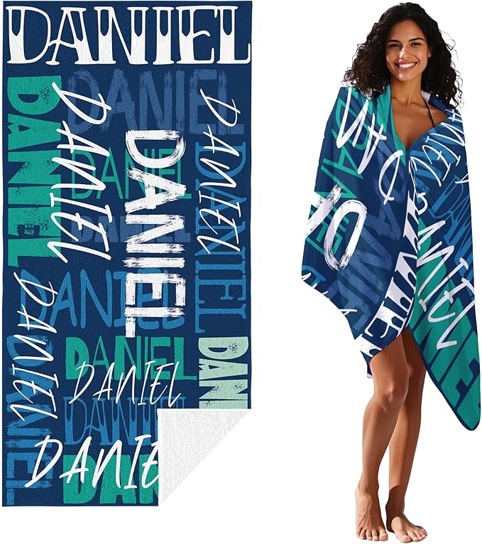 JML Personalized Beach Towel with Name, Custom Beach Towel with Name, Customized Microfiber Pool Towel, Quick Dry & Absorbent Swim Towel for Adult,Anniversary, Birthday, Summer Holiday,Vacation