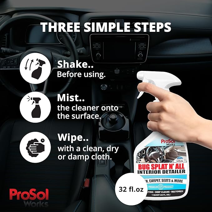 Bug Splat N' All Interior Detailer 32 fl oz - All Purpose Cleaner for Seat, Dash, Wood, Glass & More - Quick Detailer Spray Effective on Oil, Dirt, Grime & Debris - Safe on All Surfaces