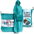 3-in-1 Travel Blanket Airplane – Compact with Bag & Pillow Combo Set, Ultra-Soft Fleece | Packable Blanket Compact | Hidden Pocket | Trolley Sleeve | Carabiner | Travel Essentials (Aqua Teal)