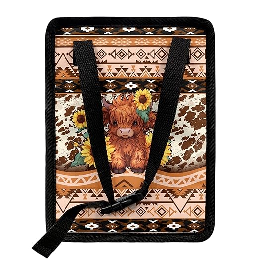 Highland Cow Car Trash Can with Lid Garage Bag Southwest Aztec Automotive Garbage Bin Reusable Auto Accessories Interior Car Organizer with Adjustable Straps