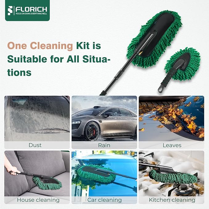 FLORICH Microfiber Car Duster Kit, Large Extendable Car Duster Exterior Scratch Free, Car Cleaning Brush Car Interior Detailing Kit, Car Cleaning Supplies for Cars RV Truck