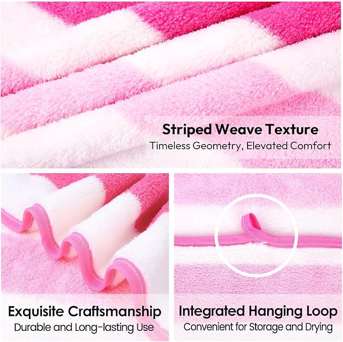 JML Microfiber Bath Towels, Bath Towel 2 Pack(30" x 60"), Oversized, Soft, Super Absorbent and Fast Drying, Multipurpose Use for Sports, Fitness, Yoga, Cabana Stripe Pink