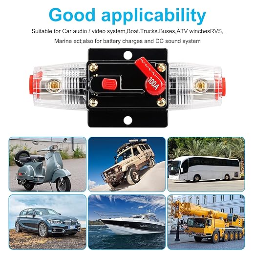 100 Amp Audio Circuit Breaker,12V-24V DC Fuse Holder,20-300A Breaker Switch,Inline Circuit Breaker with Reset Button,for Automotive Marine Boat Audio System Current Overload Protection