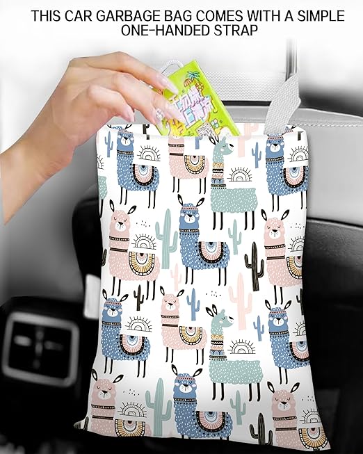 Car Garbage Can, Hanging Car Trash Can Bag for Back Seat Organizer, Cute Llamas