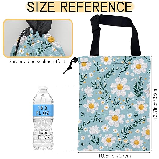 Blooming Flowers Car Trash Bag, Hanging Drawstring Car Garbage Bag,Canvas Car Back Seat Organizer with Adjustable Buckle for Men and Women