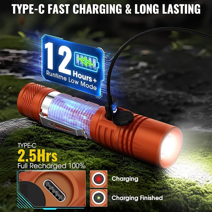 Rechargeable Tactical Flashlights, High Lumens Small Mini USB-C LED Flashlight, Compact EDC Flash Light, 4 Modes&Memory Function, Waterproof Pocket Lights for Home,Camping,Emergency (1, Orange)