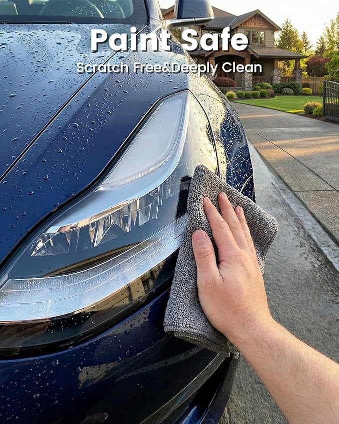 POPCHOSE Microfiber Towels 12 Pack for Cars, Super Absorbent Cleaning Cloths, Lint Free Streak Free Towels for Car Detailing, Household, Kitchen, Glass & Tools, Grey