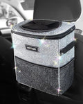 HOTOR Car Trash Can with Lid and Storage Pockets - 100% Leak-Proof Organizer, Waterproof Garbage Can, Multipurpose Trash Bin for Car, 2 Gallons, Sparkle White