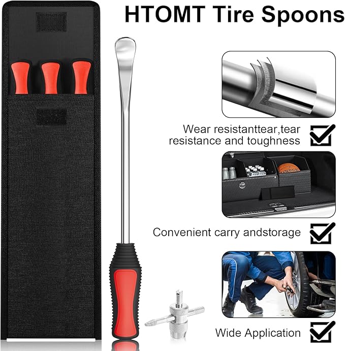 11.5" Tire Spoon Kit, 26pcs Tire Changing Tool for Motorcycle Dirt Bike Lawn Tractor Bicycle, Motorcycle Tire Changer Tire Removal Tool with 3pcs Rim Covers 6pcs Valve Tool Valve Cores(Red)