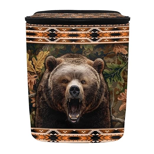 Southwest Aztec Tribal Bear Car Garbage Can with Adjustable Straps Zip Closure Car Trash Bin Multipurpose Storage Box for Travel Camping Picnicing