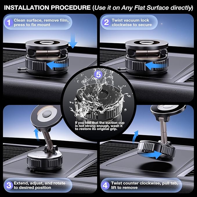 Vooii Car Phone Holder for Magsafe (130+LB Strongest Ever Suction & 3000gf Magnetic) (360° One Hand Adjustable) Car Phone Mount, Phone Holders for Your Car for iPhone 17 Pro Max 16 15 14 13 12 Plus