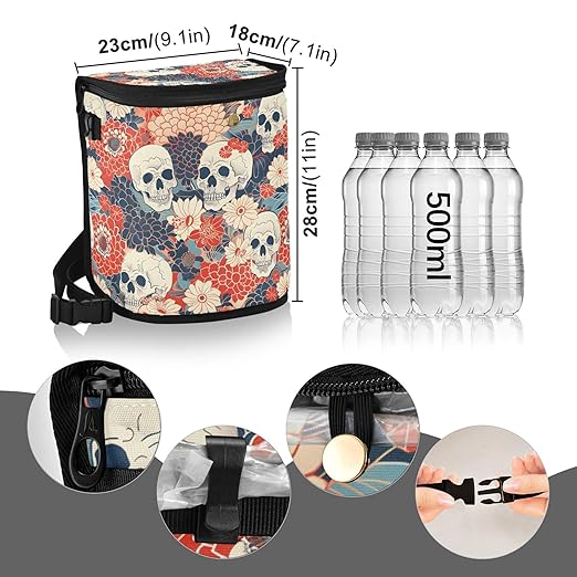 MNSRUU Car Trash Can with Lid, Flowers and Skulls Car Trash Bag Hanging Organizers and Storage for Front Back Seat, Leak-Proof Trash Bin