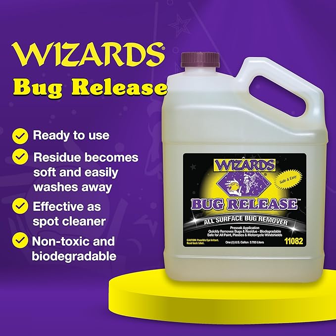 Wizards Bug Release - All Surface Bug Remover and Wash for All Vehicles - Softens and Neutralizes Acidic Bug Protein - Doubles as Spot Cleaner and Pre-Soak Car Cleaner - 1 Gallon