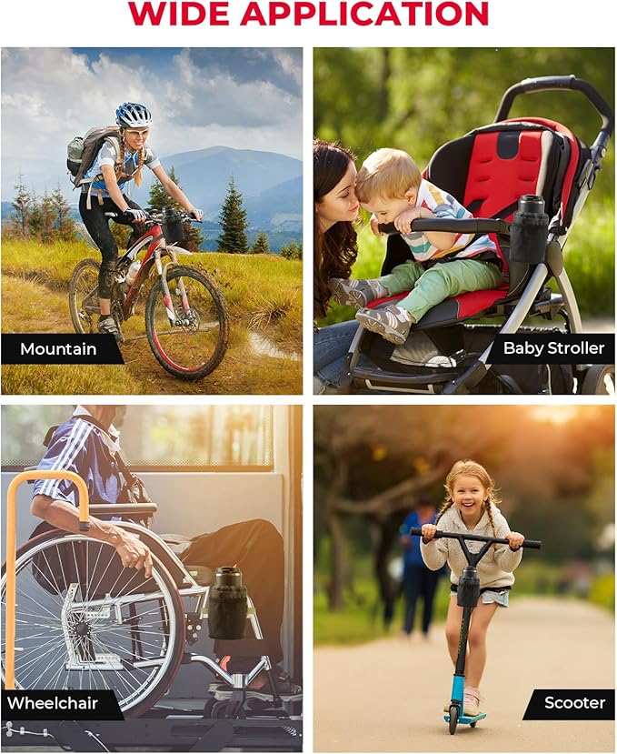 KEMIMOTO Bike Cup Holder, Bike Water Bottle Holder Bicycle Handlebar Drink Holder with Mesh Pockets Phone Bag, Universal Compatible with Road Bike MTB E-Bike Cruiser Scooter Wheelchair