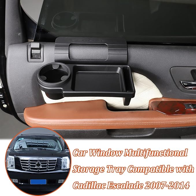 Car Window Multifunctional Storage Tray Organizer Compatible with Cadillac Escalade 2007-2014,ABS Door Side Hanging Cup Holder Storage Rack Interior Accessories