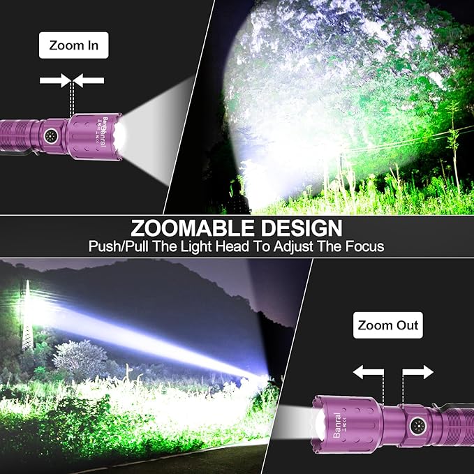Banral Flashlights High Lumens Rechargeable, Super Bright Long Range Small Powerful Flashlight, 6 Modes LED Tactical Pocket Waterproof Flash Light for Home Emergency (2, Purple)