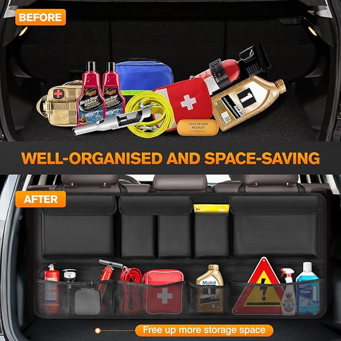MoKo Hanging Trunk Organizer for SUV, Car Organizer with 10 Pockets Large Capacity & 3 Adjustable Straps for Easy Installation, Car Storage Universal Fit for Sedans, SUVs, MPVs, Trucks, 43.3 x 18.9in