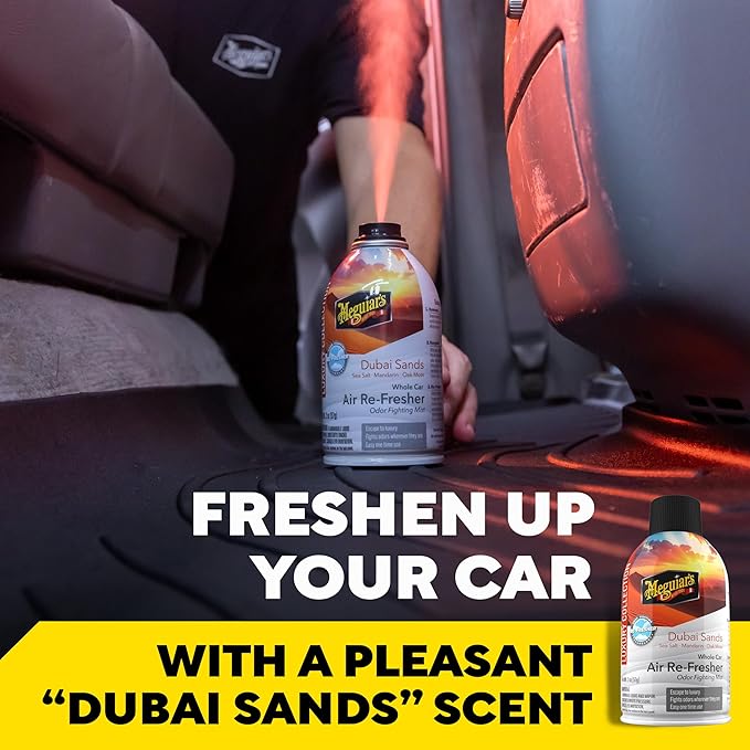 Meguiar's Car Air Refresher Odor Fighting Mist - Dubai Sands, Long-Lasting Car Air Freshener Fights Strong & Unwanted Smells Renewing Interiors with a Luxurious & Refreshing Scent, 2 oz Aerosol