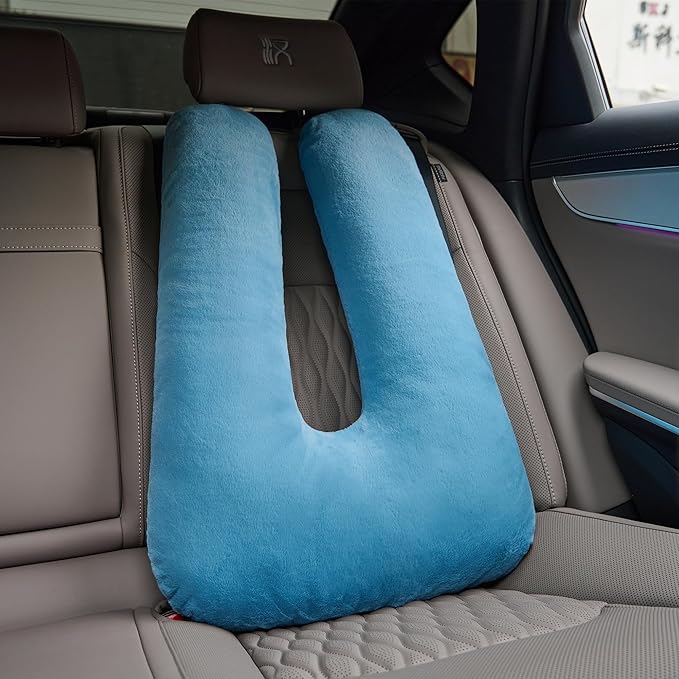 Travel Pillow, Car Pillow for Kids, Car Seat Pillow for Adults, Travel Pillow for Kids with Adjustable Strap, Support Head and Neck on Road Trips, Long Car Ride Essentials, Blue