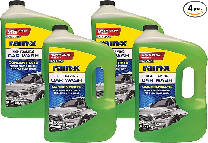 Rain-X 620191 Foaming Car Wash - 100 fl oz. High-Foaming, Concentrated Formula For Greater Cleaning Action, Safely Lifting Dirt, Grime And Residues For An Exceptional Clean (Pack of 4)