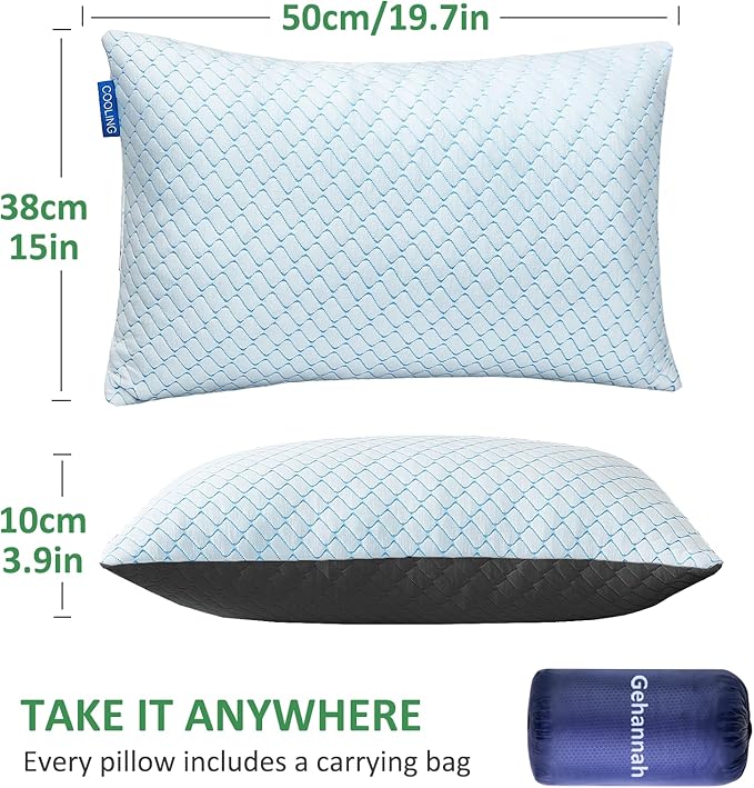 Gehannah Travel Pillow - Large 1 Pack Compressible Camping Pillow for Sleeping - Shredded Memory Foam with 1 Storage Bags - Supportive for Adults, Kids, Outdoor, Backpacking, Hiking Gear