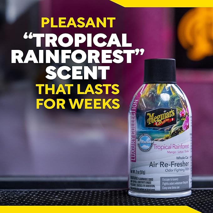 Meguiar's Car Air Refresher Odor Fighting Mist – Tropical Rainforest, Long-Lasting Car Freshener Fights Strong & Unwanted Smells Renewing Interiors with a Luxurious & Refreshing Scent, 2 oz Aerosol