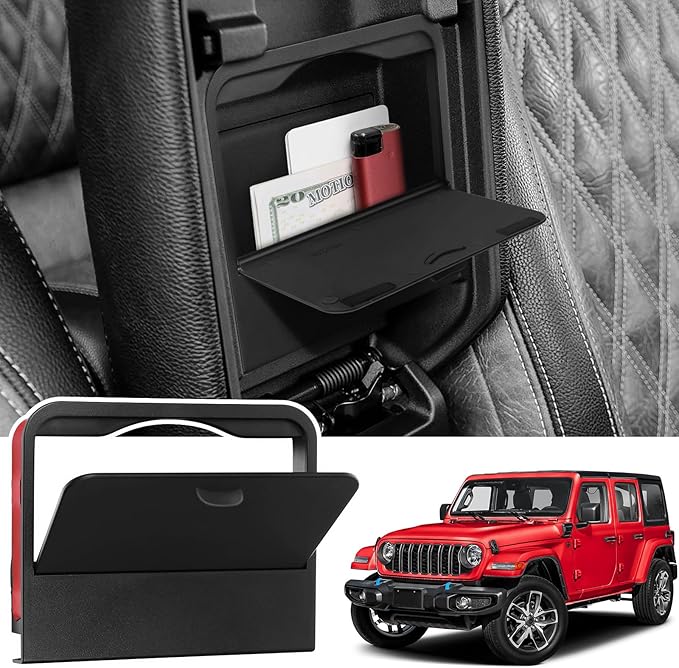 Center Console Storage Organizer Tray for 2018-2025 2026 Jeep Wrangler JL JLU 4XE and 2020-2026 Gladiator JT Accessories Hidden Center Console Box（Organizer Box+Tray）