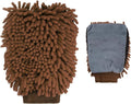 HARFINGTON Chenille Microfiber Car Wash Mitts 9.8" x 7.9" Scratch Free Wash Gloves Absorbent Double Sided Plush Cleaning Drying Mitts for Car Washing Home Clean, Brown
