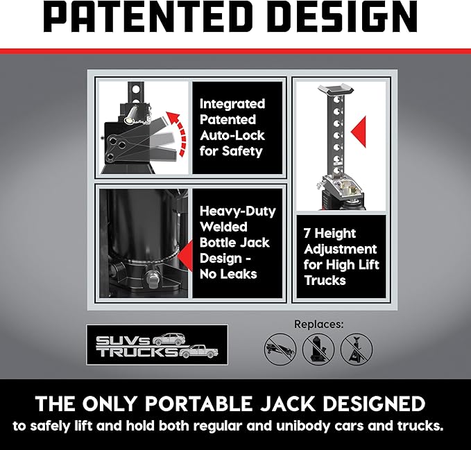 POWERBUILT 3 Ton All-in-One Hydraulic Bottle Jack and Jackstand in One, Compact, Wide Base, 11-21 Inch Range, Eliminates Jackstands, for Trucks, SUVs, RVs, Trailers, ASME, Not for Sedans - 640912
